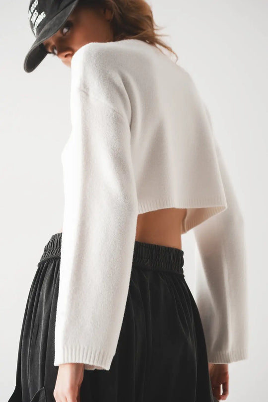 Pull court en maille duveteuse creme - Pulls