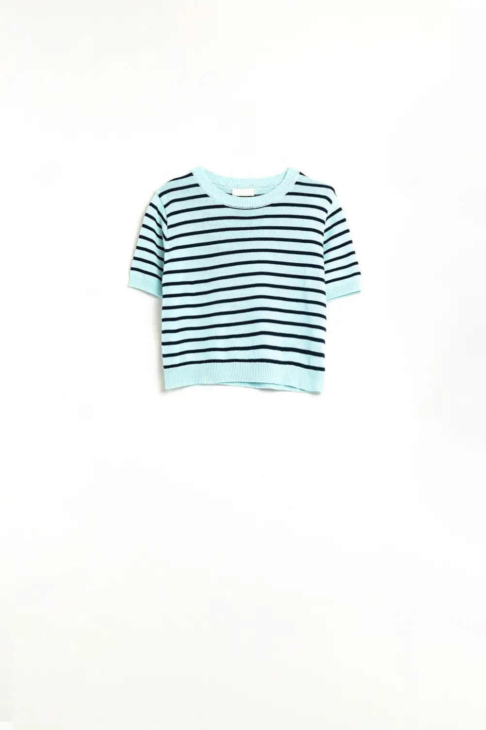 Pull court vert menthe à rayures bleu marine - Pulls