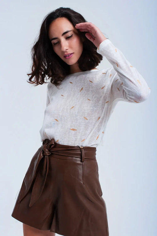 Pull crème avec détail imprimé - Pulls