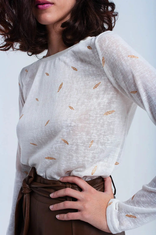 Pull crème avec détail imprimé - Pulls