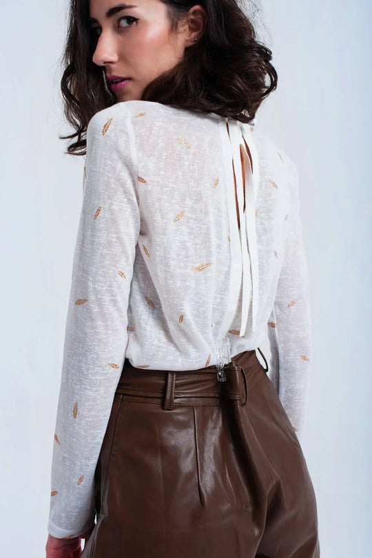 Pull crème avec détail imprimé - Pulls