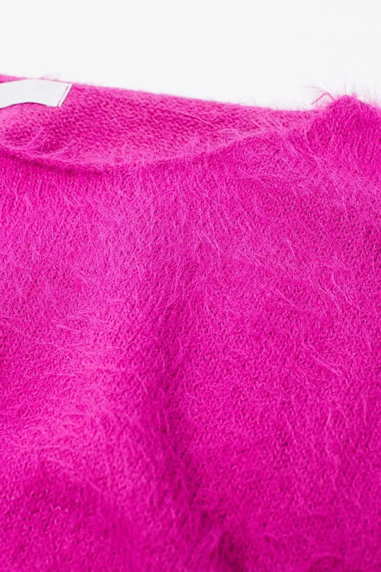pull cropped fluffy en fuchsia ajusté à la taille - One Size / fuchsia - Pulls