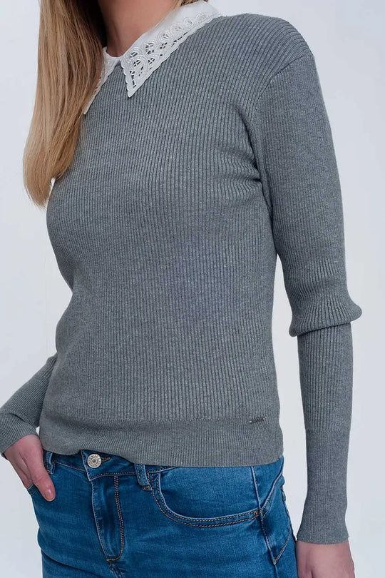 Pull d’ensemble ajusté en maille gris - Pulls