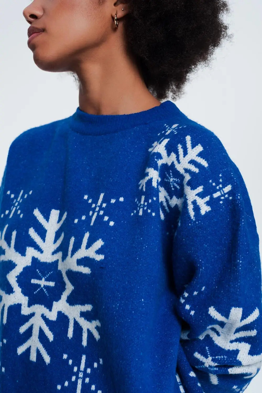 Pull de Noël motif flocon de neige en bleu - Pulls