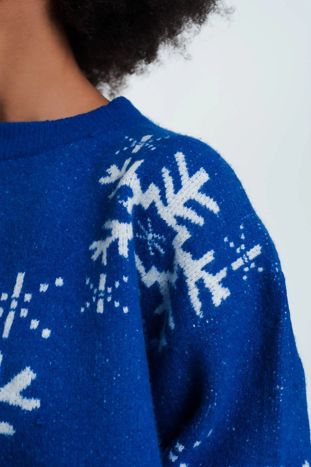 Pull de Noël motif flocon de neige en bleu - Pulls