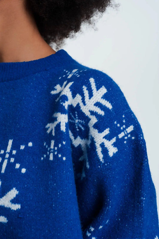 Pull de Noël motif flocon de neige en bleu - Pulls