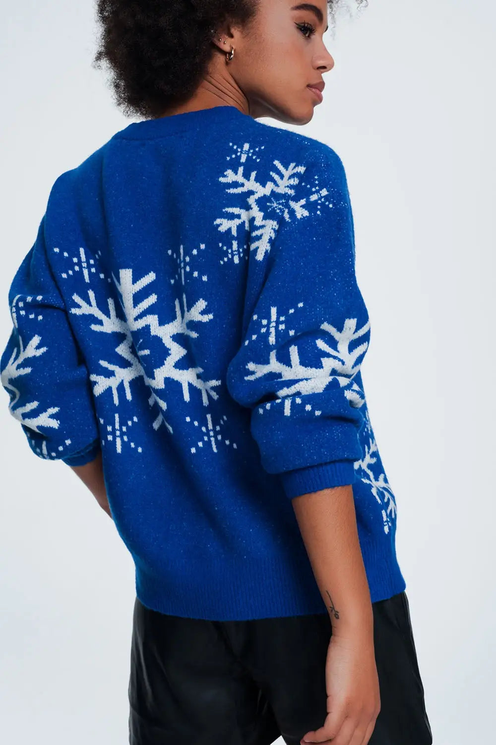 Pull de Noël motif flocon de neige en bleu - Pulls