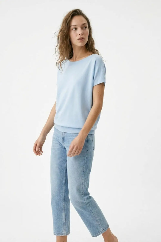 Pull décontracté à col bateau et manches tombantes bleu layette - One Size / bleu