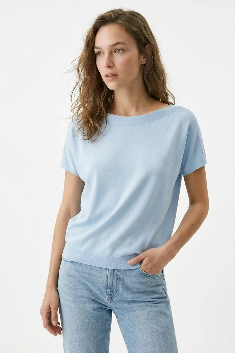 Pull décontracté à col bateau et manches tombantes bleu layette - One Size / bleu