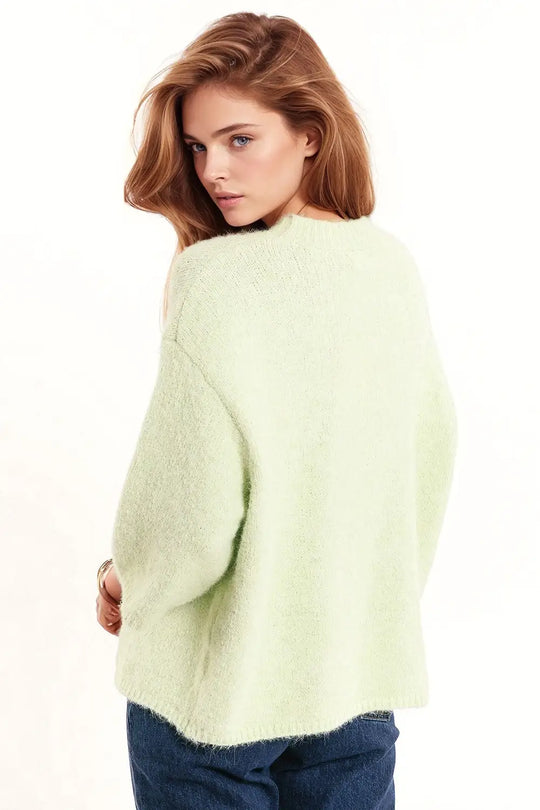 Pull décontracté à manches 3/4 et col ras du cou en vert - Pulls