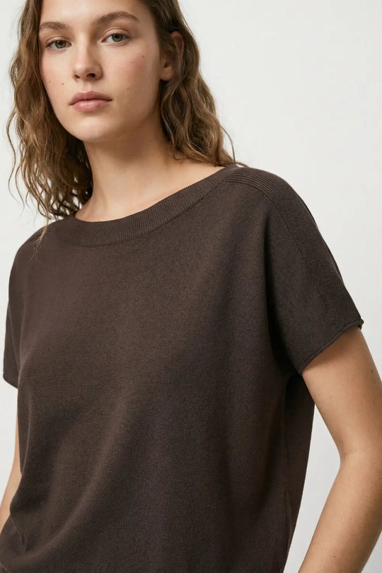 Pull décontracté marron à col bateau et manches tombantes - One Size / bleu