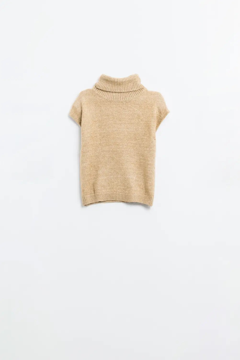 Pull douillet sans manches à col roulé en camel - Pulls