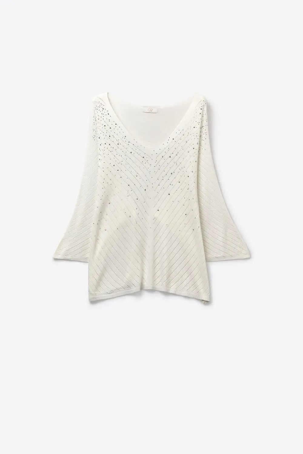 Q2 White V-Neck Embellished Knit Sweater Top