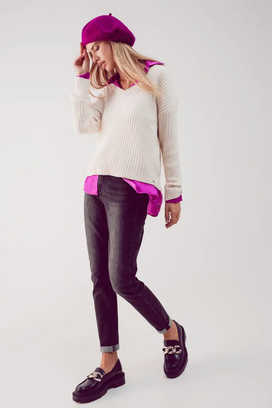 Pull en maille chenille crème - Pulls