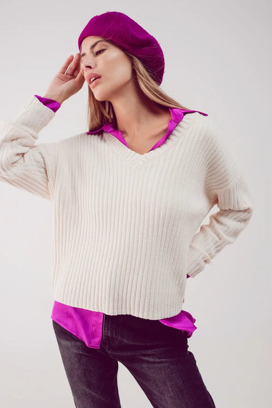 Pull en maille chenille crème - Pulls