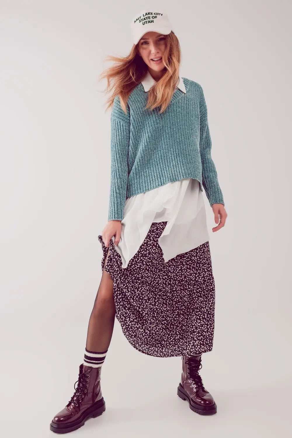 Pull en maille chenille vert - Pulls