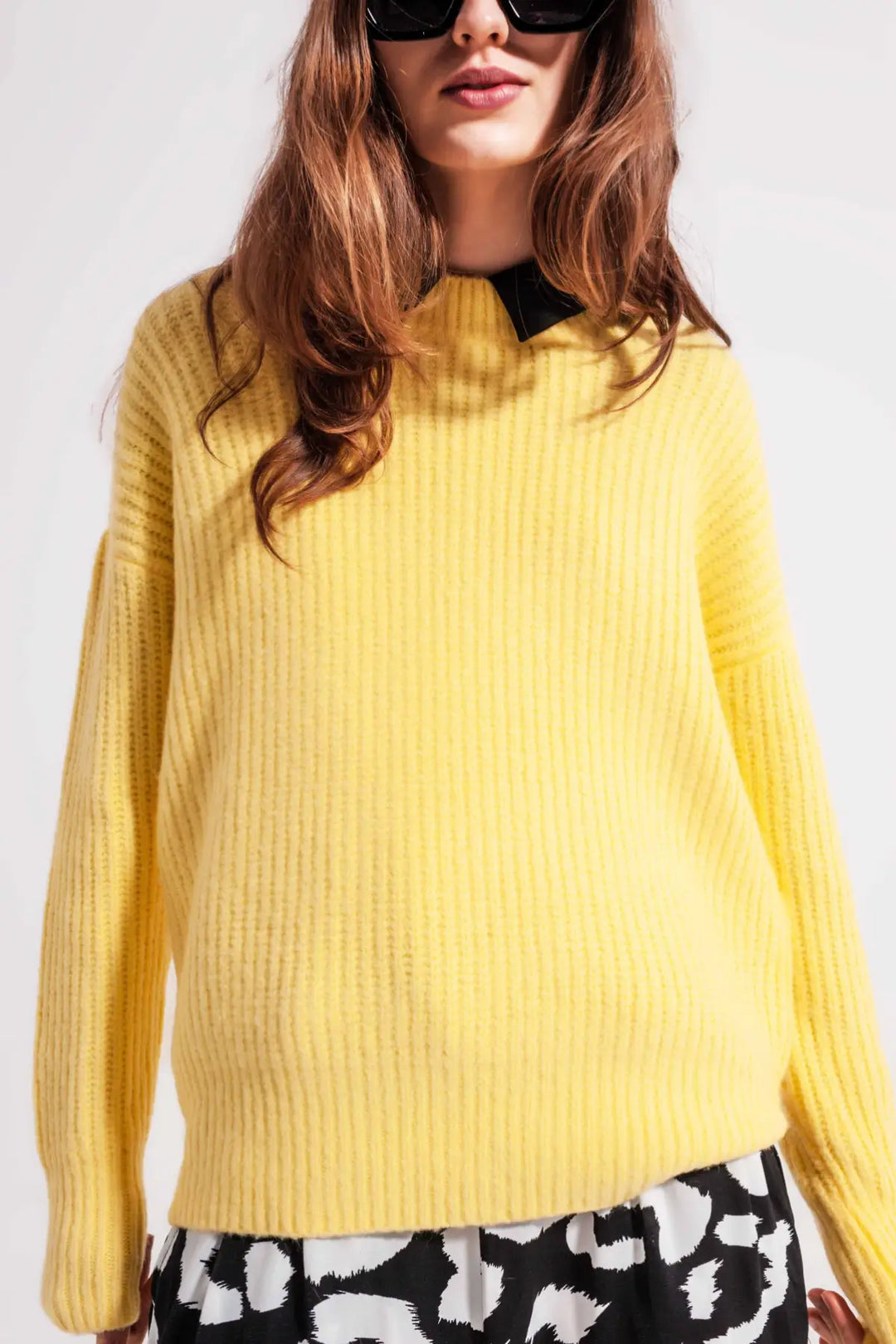 Pull en maille côtelée jaune - Pulls