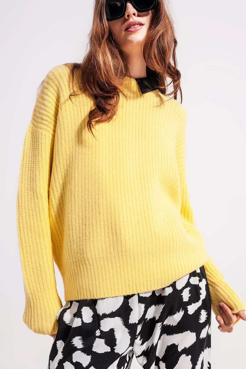 Pull en maille côtelée jaune - Pulls