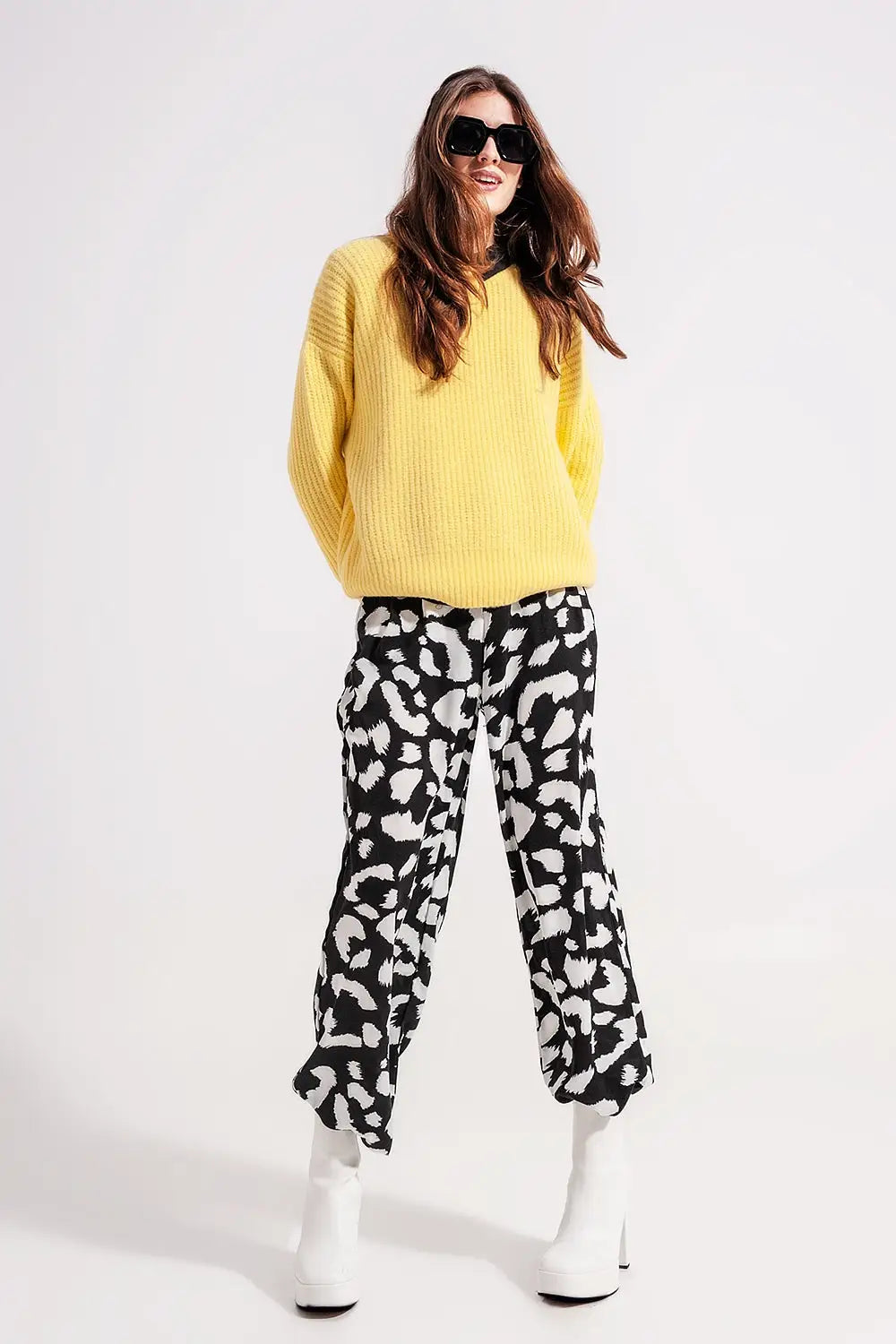 Pull en maille côtelée jaune - Pulls
