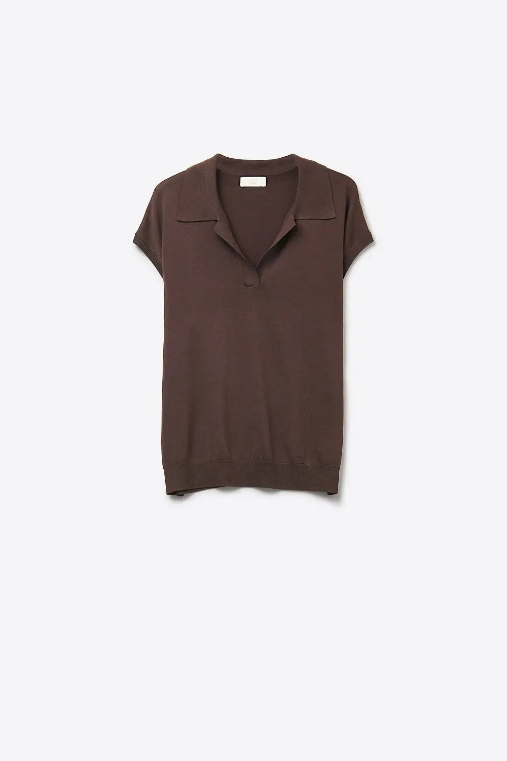 Q2 Pull en maille fine marron à col et manches courtes