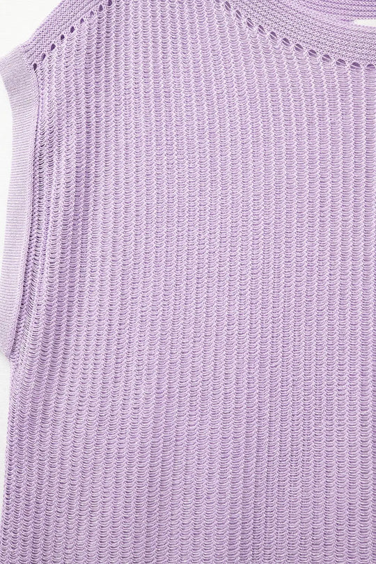Pull en maille lilas à col bateau avec manches tombantes - One Size / pourpre - Pulls
