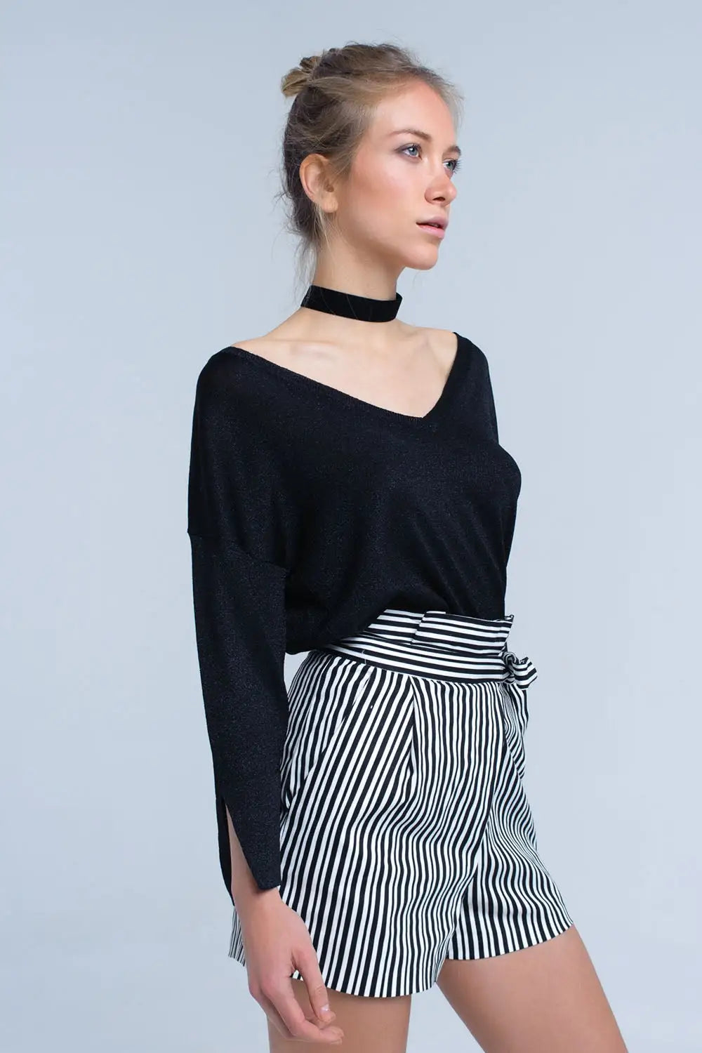 Pull en maille noire avec détail en lurex doré - Pulls