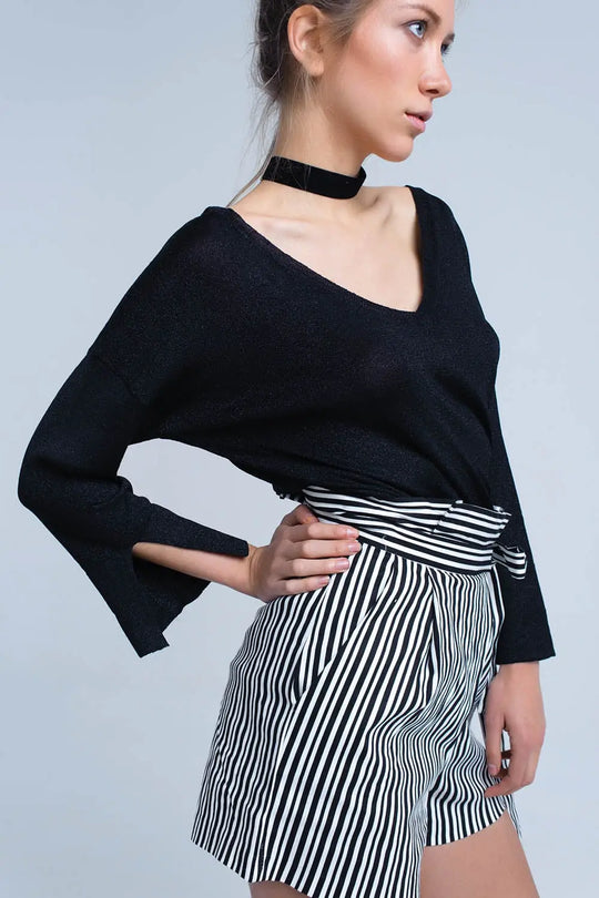 Pull en maille noire avec détail en lurex doré - Pulls