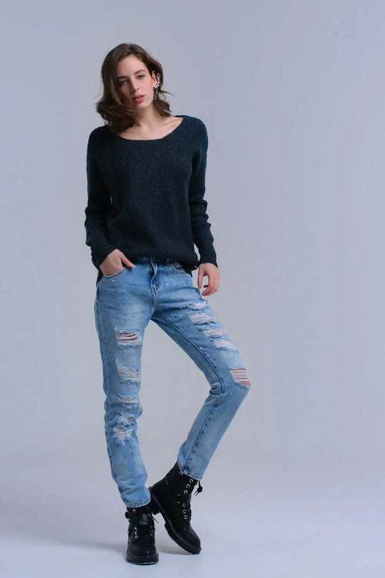 Pull en maille vert avec fermeture à nouer - Pulls