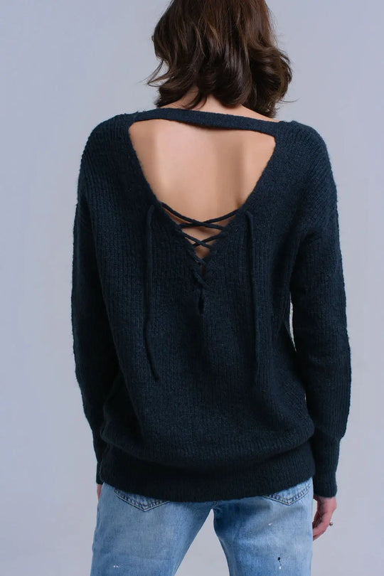 Pull en maille vert avec fermeture à nouer - Pulls