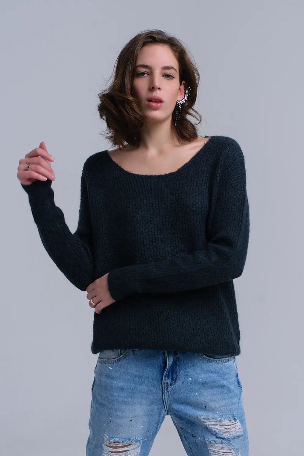 Pull en maille vert avec fermeture à nouer - Pulls