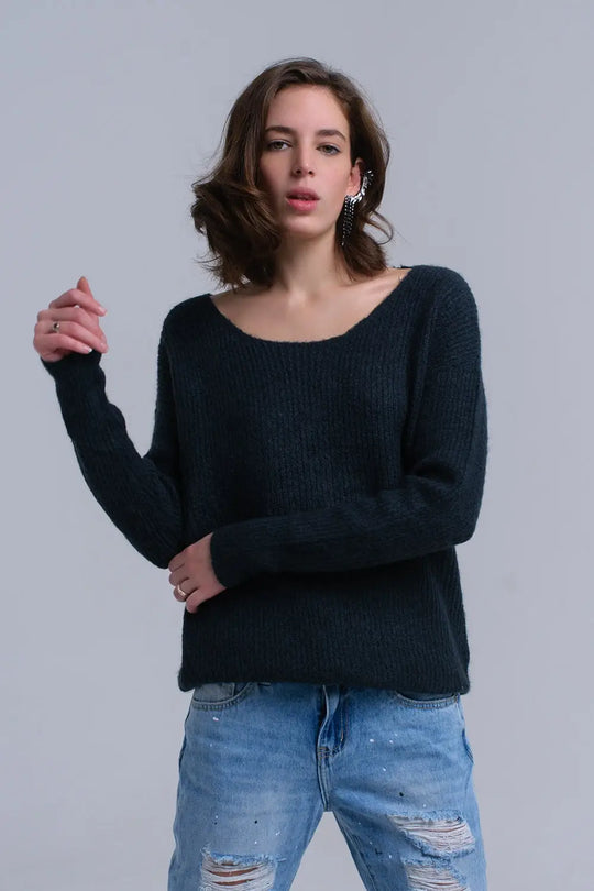 Pull en maille vert avec fermeture à nouer - Pulls