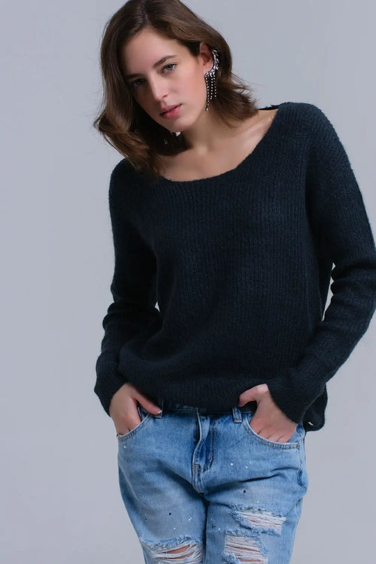 Pull en maille vert avec fermeture à nouer - Pulls