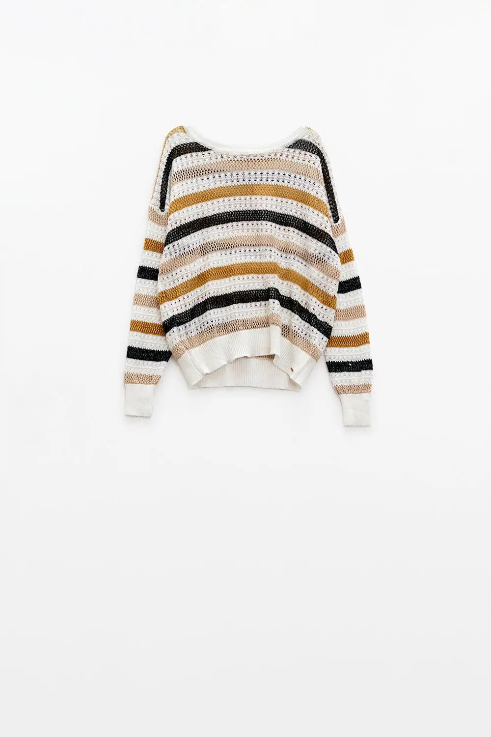 Pull en tricot blanc à rayures multicolores - Pulls