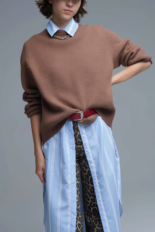 Pull en tricot confortable côtelé camel - Pulls