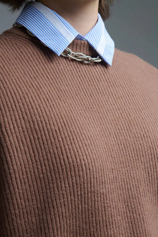 Pull en tricot confortable côtelé camel - Pulls