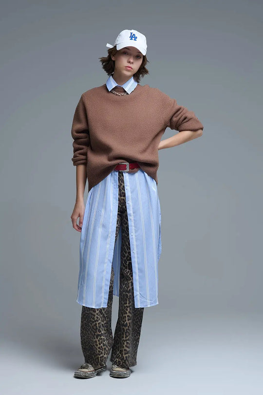 Pull en tricot confortable côtelé camel - Pulls