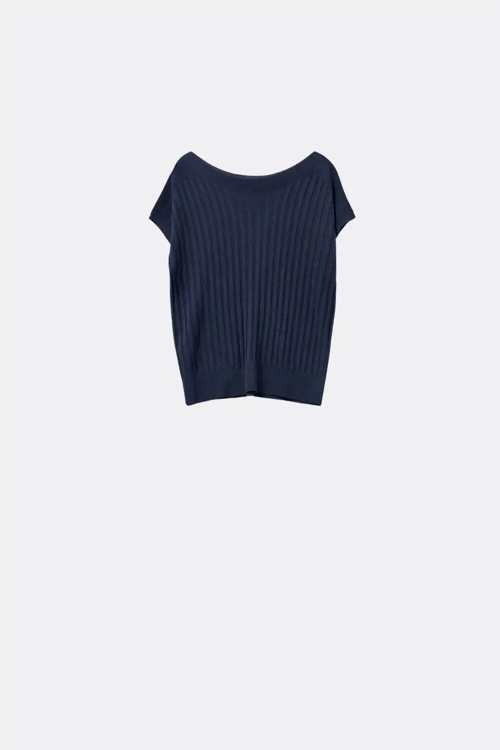 Q2 Pull en tricot côtelé fin marine avec col bateau