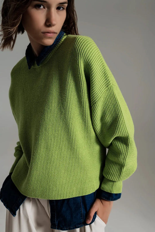 pull en tricot décontracté en vert - Pulls