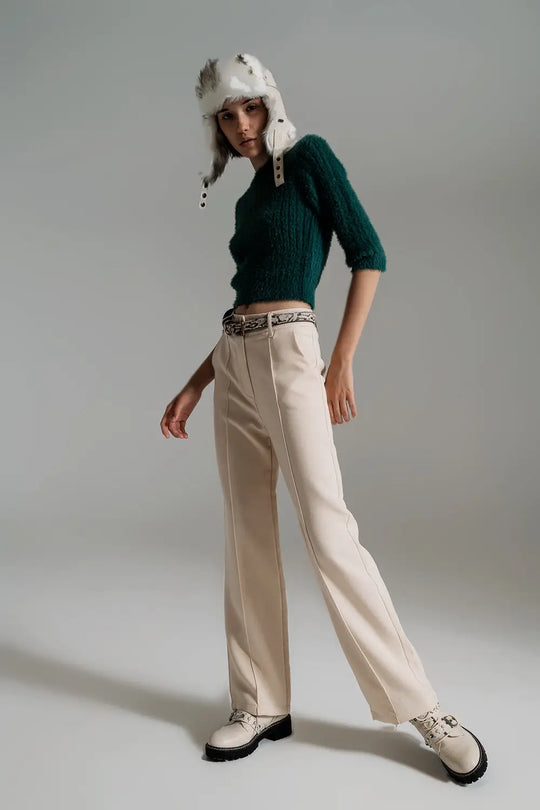 Pull en tricot moelleux vert foncé avec 3/4 manches - Pulls