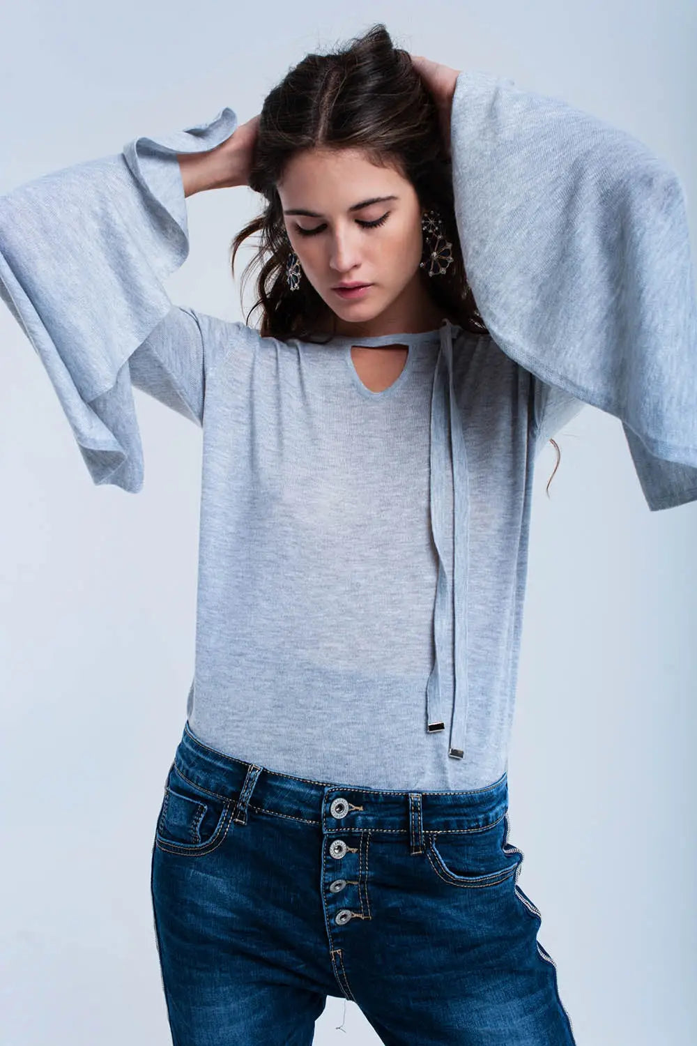 Pull gris avec manches cloche - Pulls