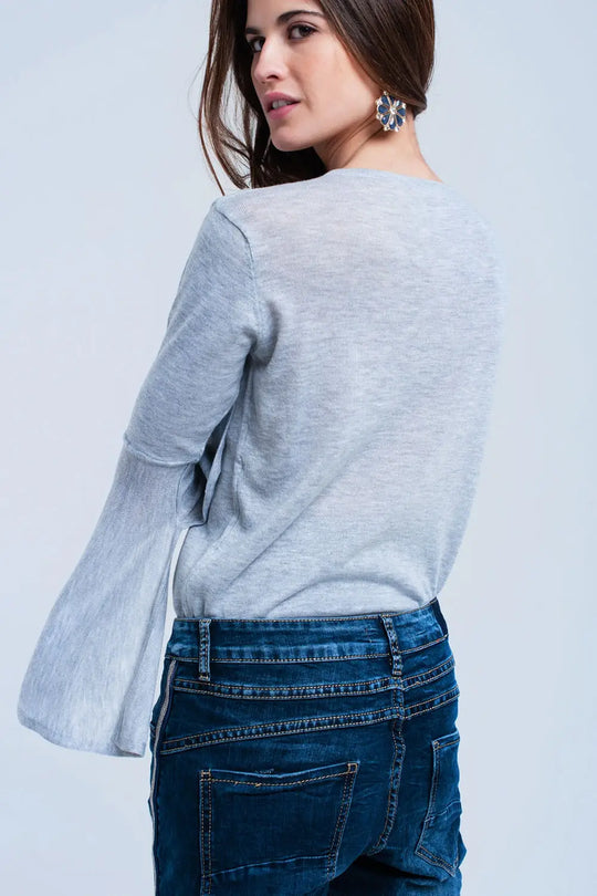 Pull gris avec manches cloche - Pulls