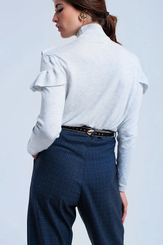 Pull gris avec volants - Pulls