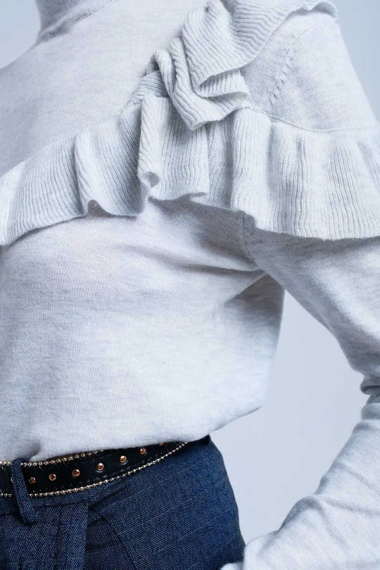 Pull gris avec volants - Pulls