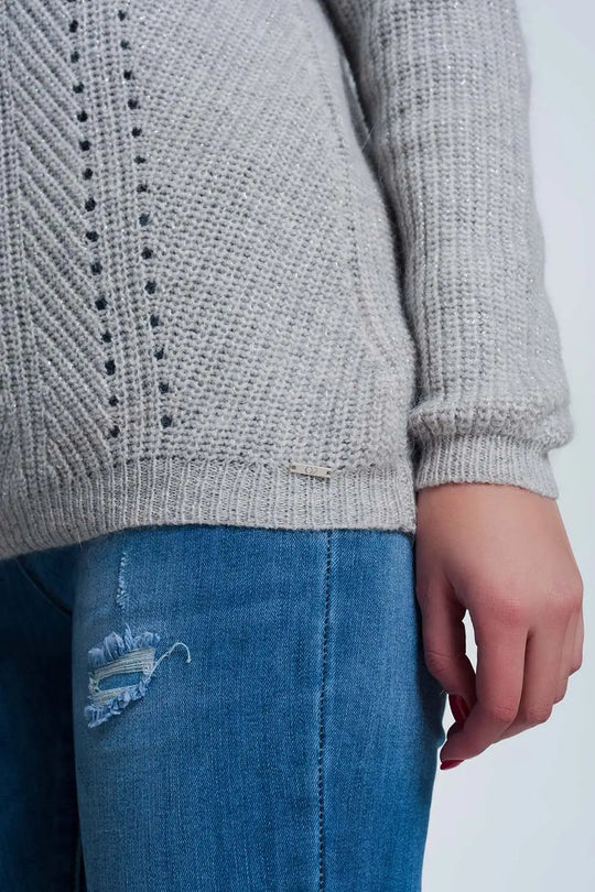 Pull gris en maille ajourée - Pulls