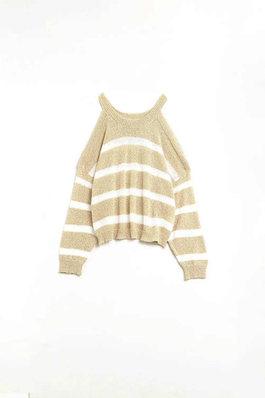 Pull Heather avec épaules dénudées et rayures horizontales en beige - Pulls