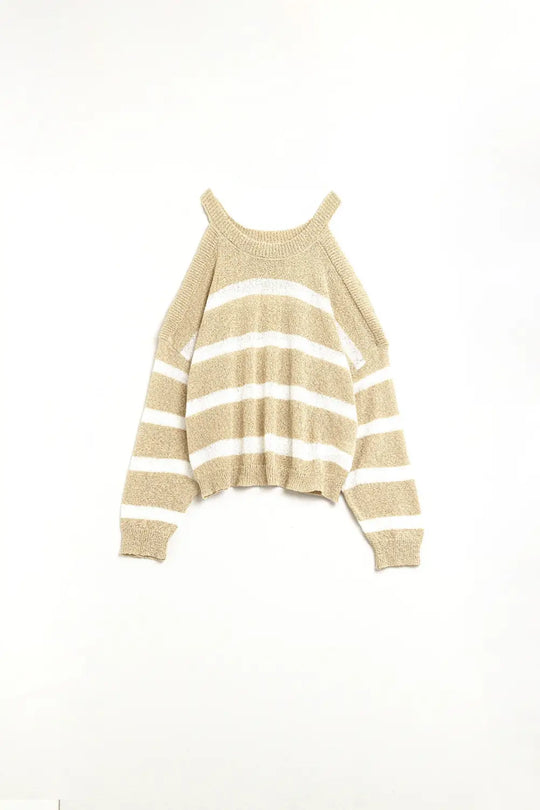 Pull Heather avec épaules dénudées et rayures horizontales en beige - Pulls