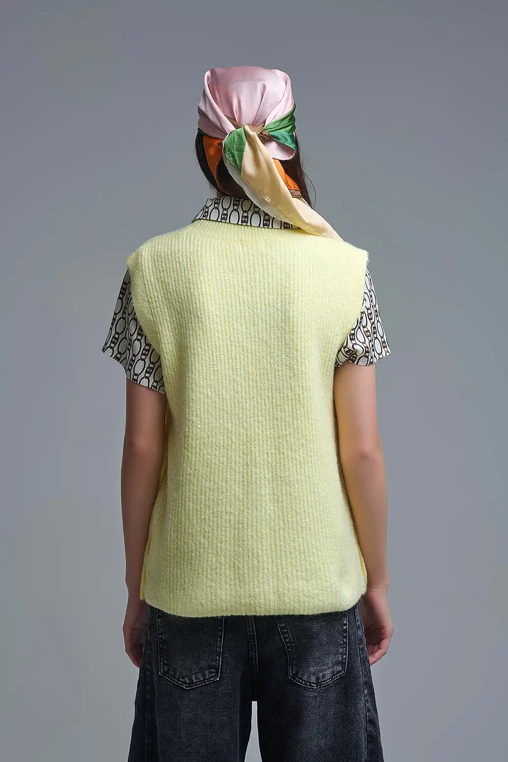 Pull jaune sans manches avec boutons dorés sur le côté - One Size / jaune - Pulls