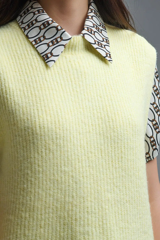 Pull jaune sans manches avec boutons dorés sur le côté - One Size / jaune - Pulls