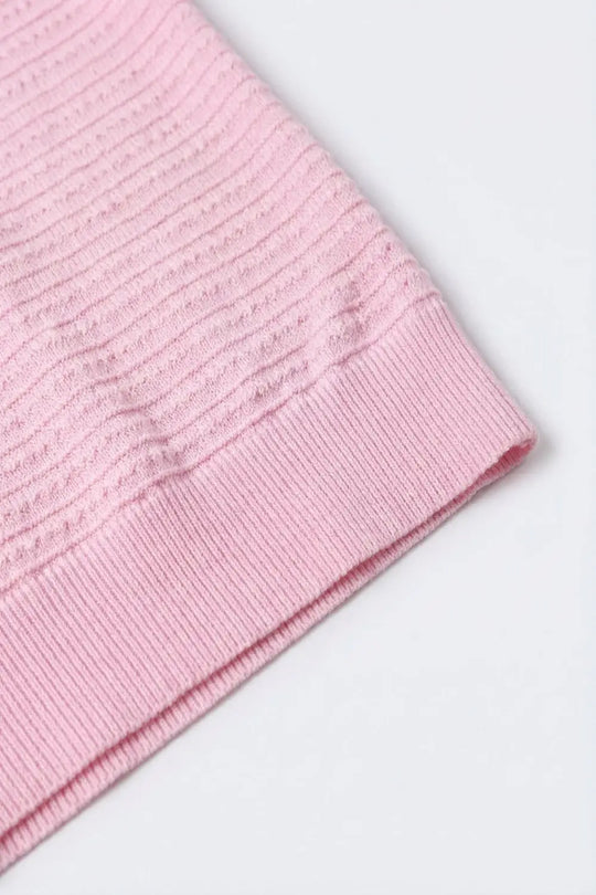 Pull léger à col en V avec boutons en tricot texturé rose - One Size / rose - Pulls