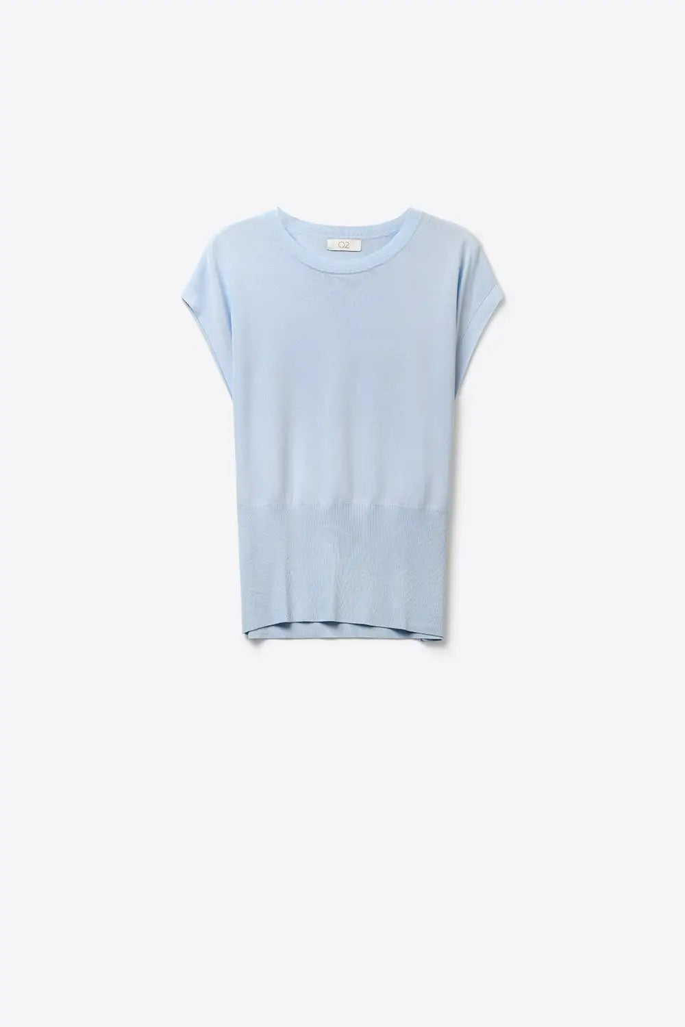 Q2 Pull léger en tricot avec large ceinture côtelée en bleu clair